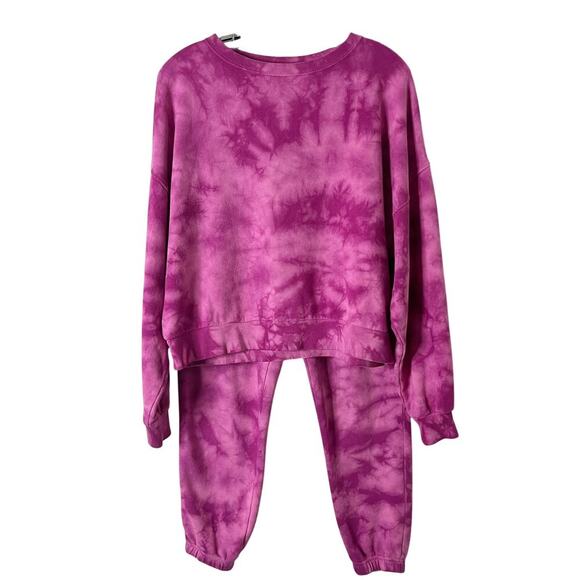 Gap Women's Sweatsuit Set XS/S Purple Pink Tie Dye Drop Shoulder Jogger 2 Piece - Picture 1 of 13